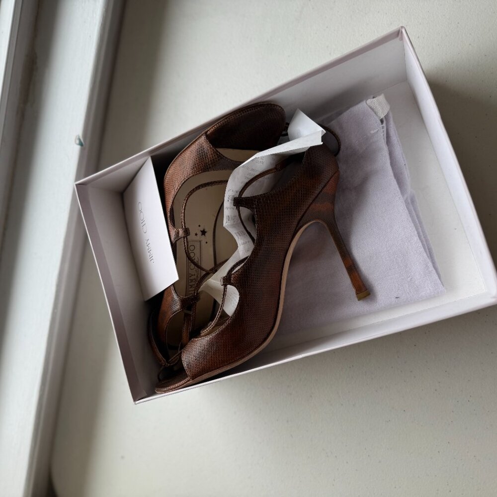 🤎✨ Jimmy Choo Tobacco Karung Skin Lace-Up Heels Size 40 (US 9–9.5) 🤎✨ - Picture 5 of 16